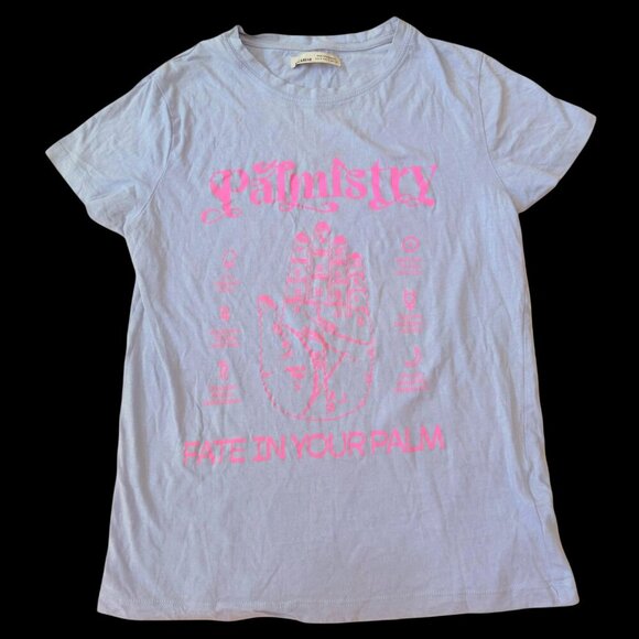 Pull & Bear Pastel Blue Palmistry Graphic Tee – “Fate in Your Palm”, Size S - Picture 1 of 4